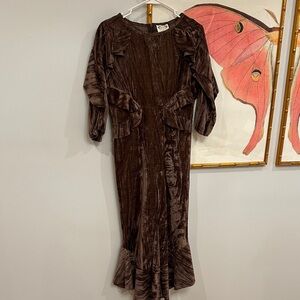 Chic Long Sleeve Brown Velvet Dress for Kids